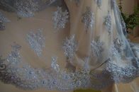 Pale Blue Beaded 3D Flower Lace Fabric By The Yard For Wedding Dress
