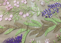 Soft Embroidered Tulle Coloured Lace Fabric , Women Dresses Lace Clothing Fabric