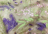 Soft Embroidered Tulle Coloured Lace Fabric , Women Dresses Lace Clothing Fabric