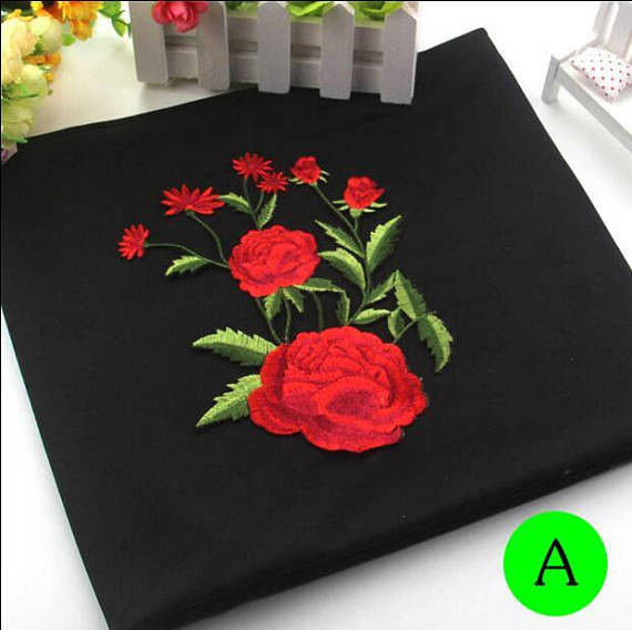 Polyester Embroidered Iron On Patches Appliques With Boutique Rose Flower 19*14 cm