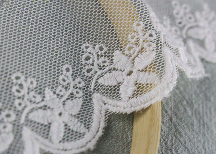 Scalloped Embroidered Nylon Mesh Lace Trims Cotton Tulle Floral Lace Trim Custom