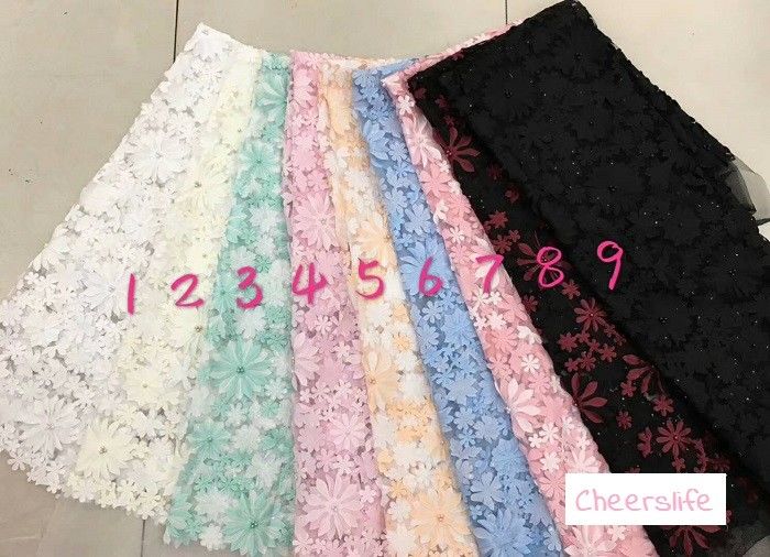 Pink 3D Flower Embroidered Mesh Lace Fabric